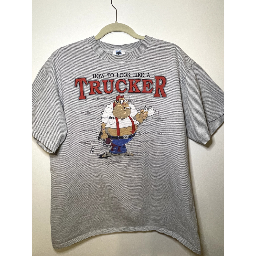 Grey & White Single-Stitch 1993 Vintage "How to Look Like a Trucker" Tee Size XL